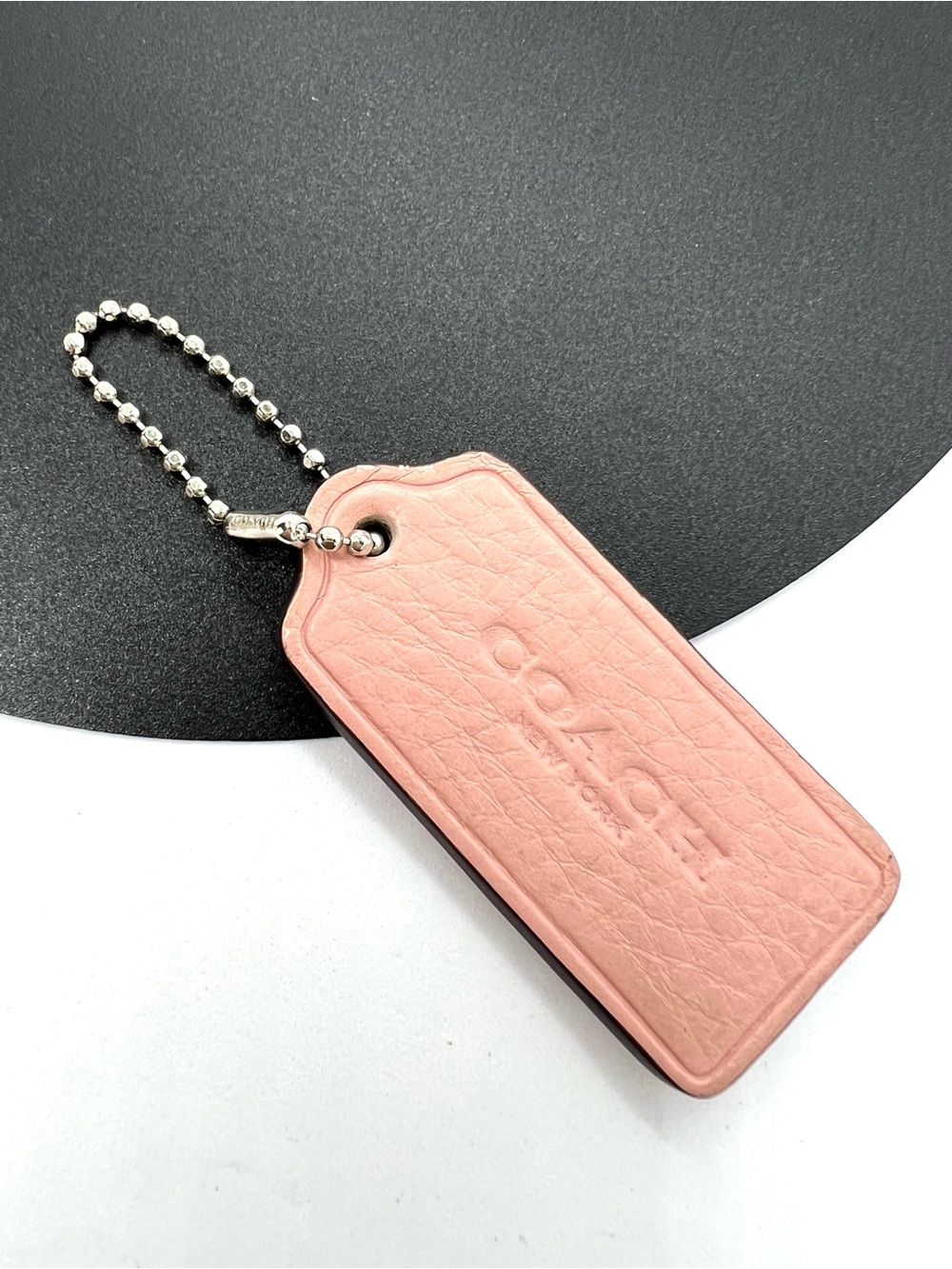 Coach Pink Leather Hangtag Bag Charm Silver Ball Chain Replacement Tag